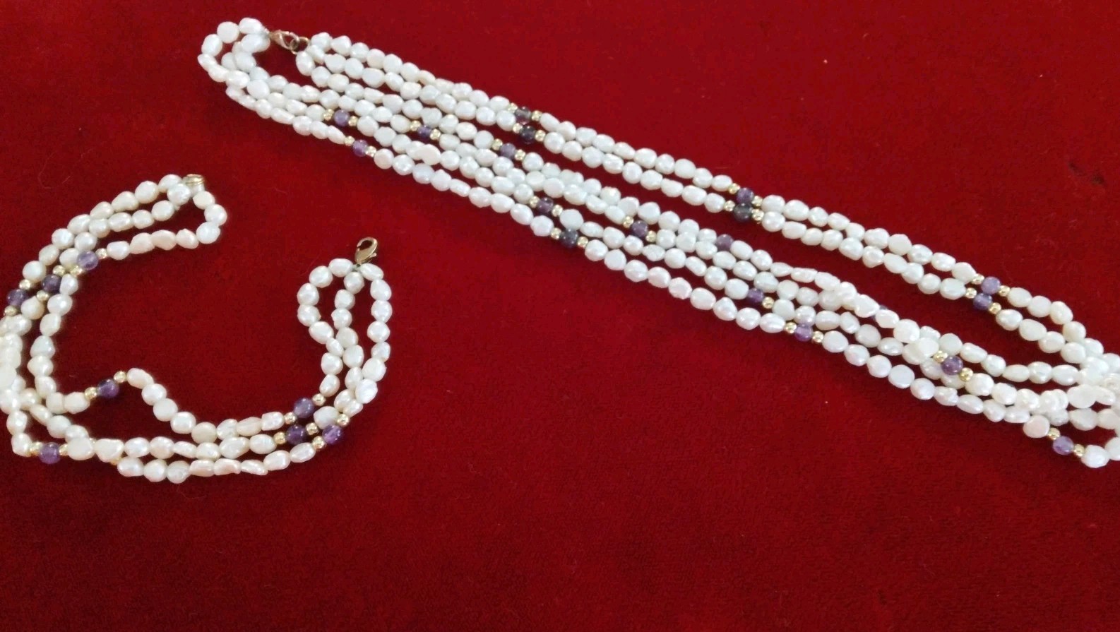 5pc Necklace Lot Enamel Acrylic Metal Rice Pearls Multi Strand Pastel Art Beads