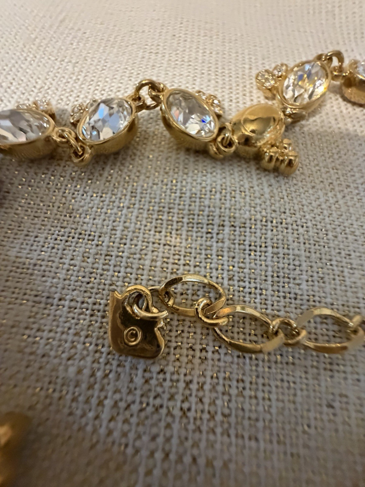 Vintage Swarovski Gold Clear Crystal Trefoil Station Link Necklace