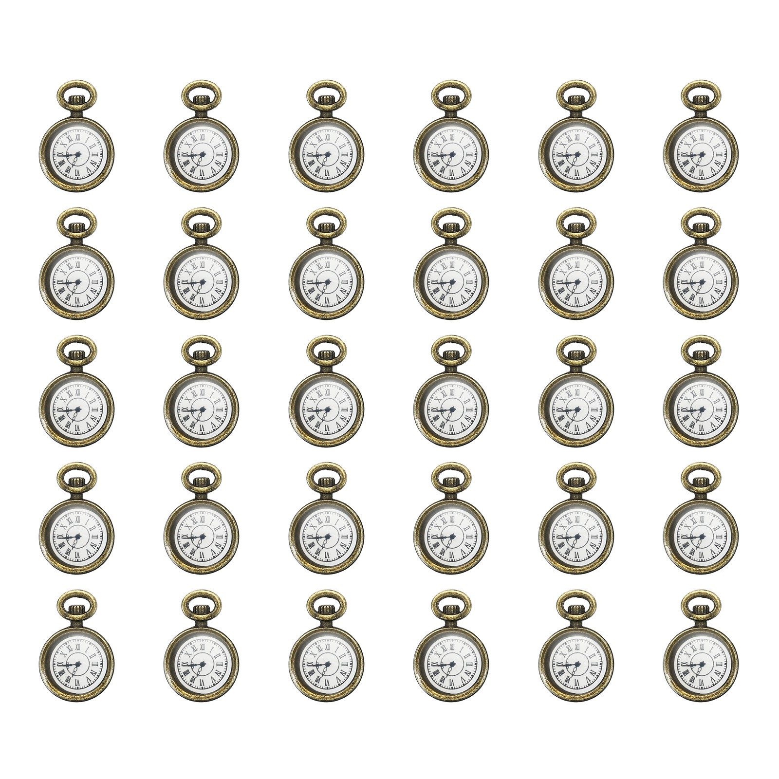 30Pcs 0.67×0.43″ Zinc Alloy Watch Clock Charm Pendant, Bronze Tone