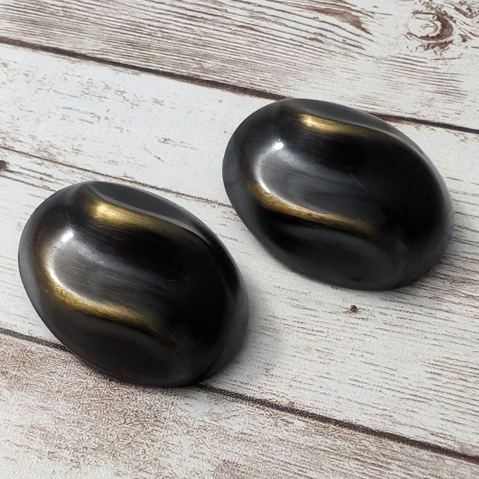 Vintage Clip On Earrings – Extra Large Metal Dark Brown & Brass Tones