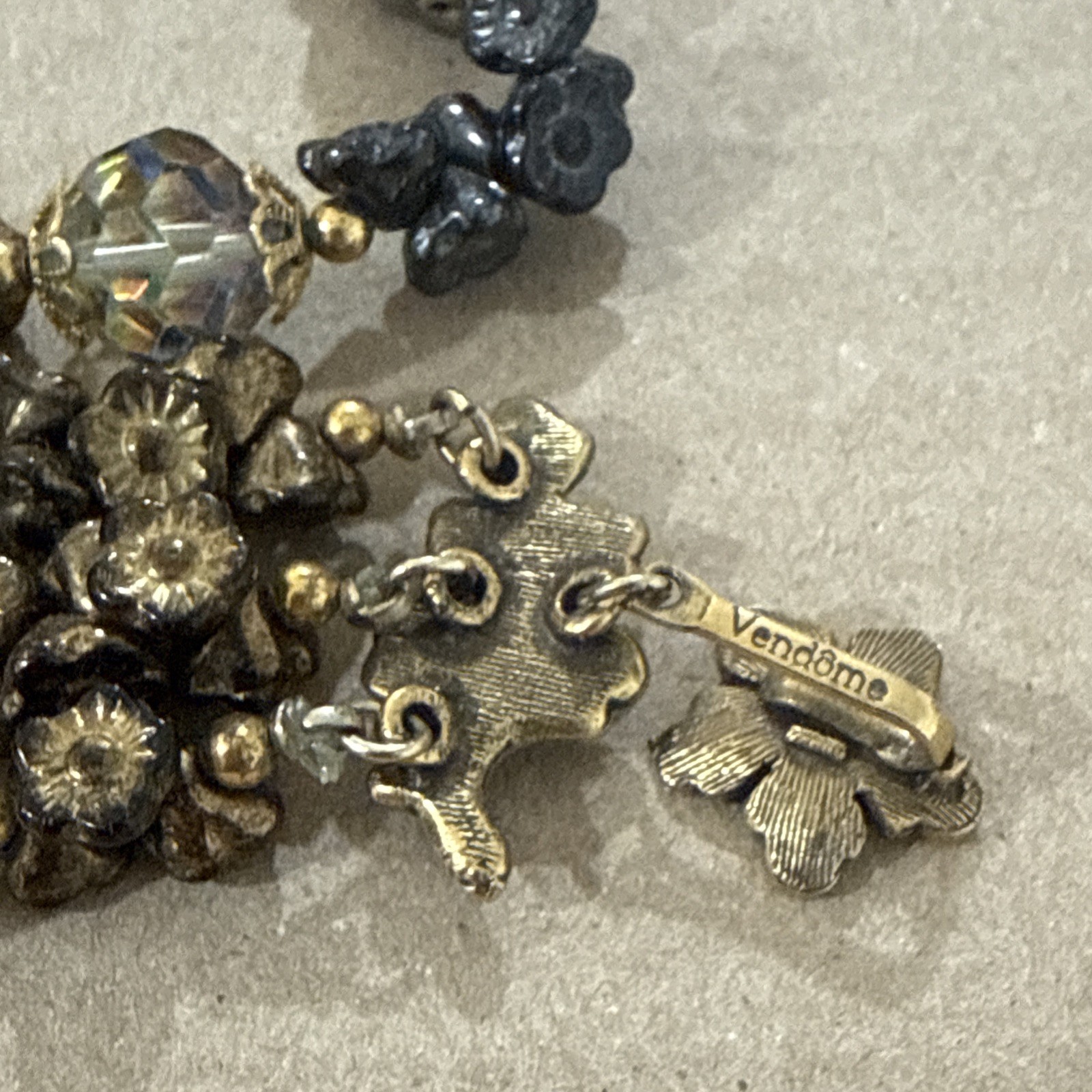 VTG Vendome 3 Strand Necklace & Bracelet Set Art Glass, Pearls, & Flower