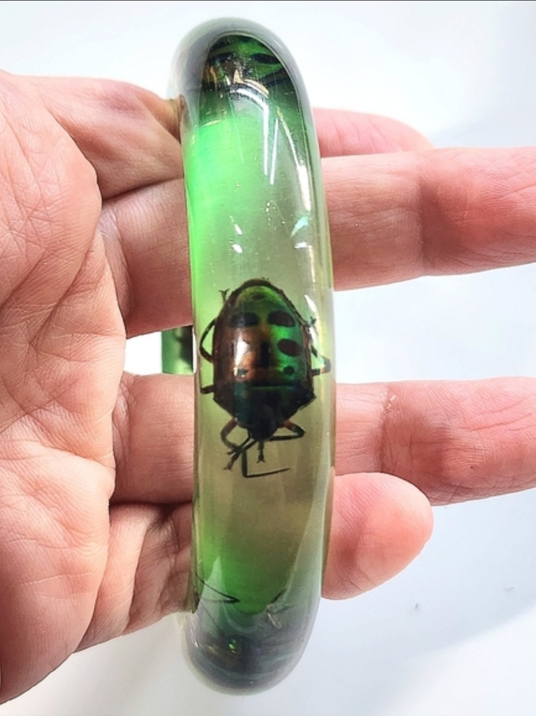 Vintage Green Juice Lucite Beetle Bangle