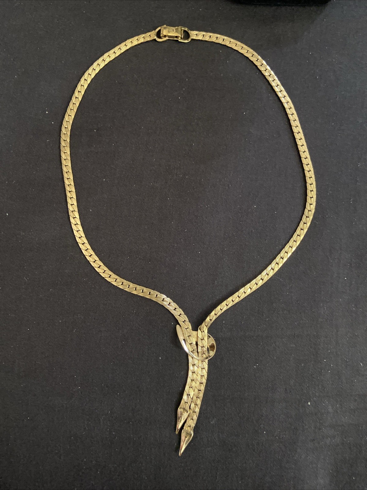 Vtg Van Dell 12k Gold Filled Herringbone Lariat Center Ornate Necklace 16” Heavy