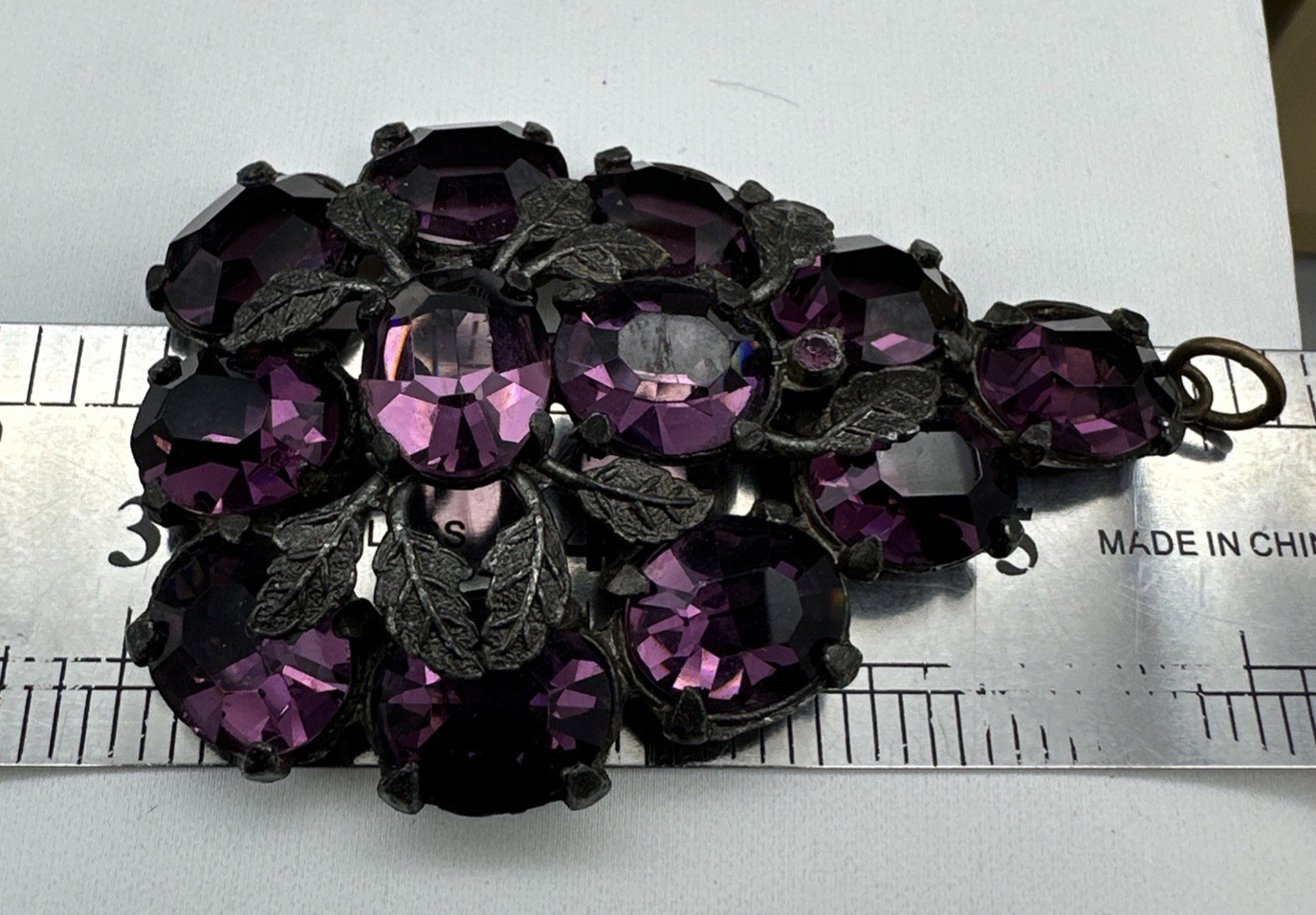 Vintage Purple Czech BohemianOpen Back Rhinestone Pendant 2.5”, Stunning!