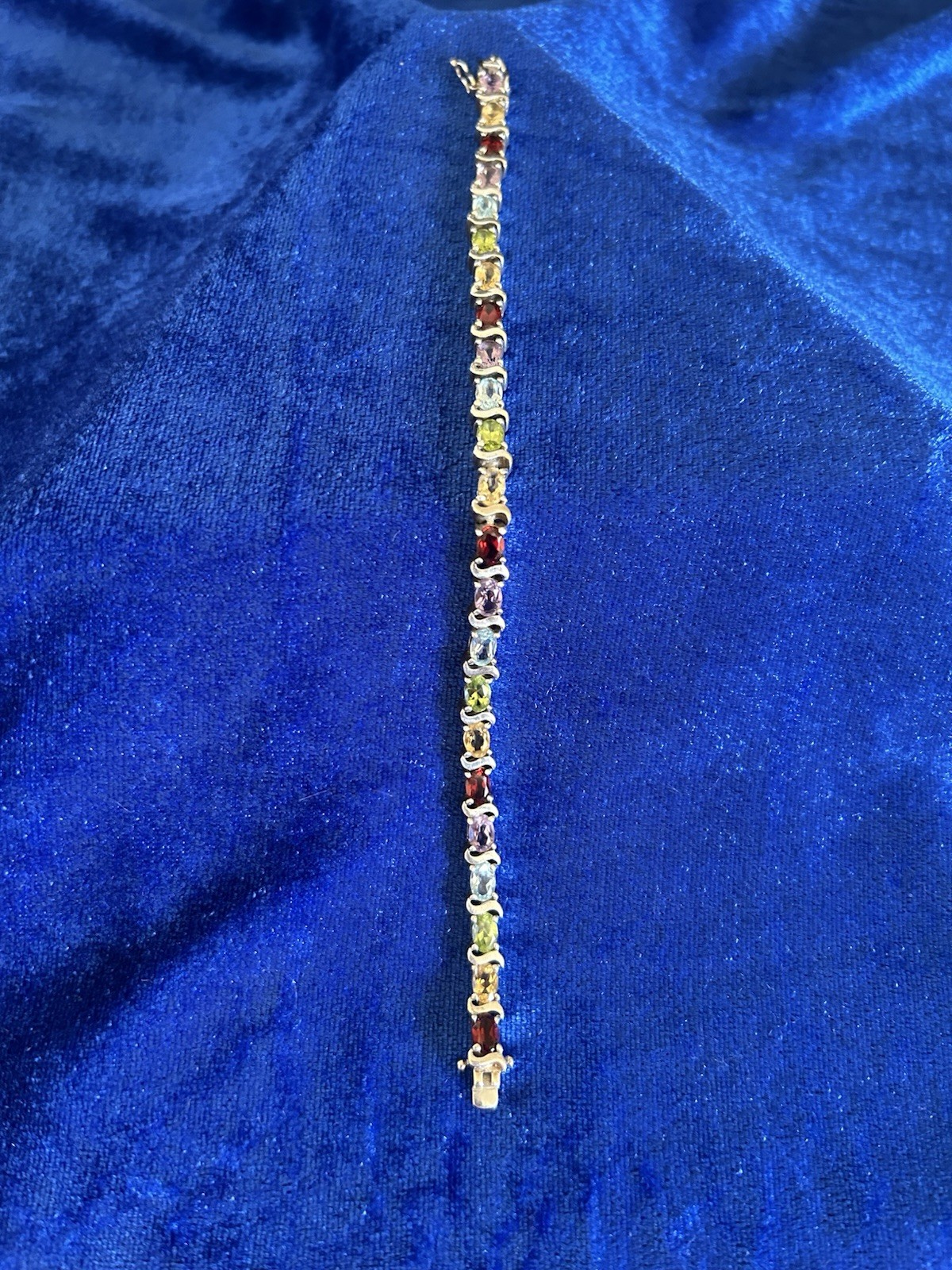 Vintage Estate Sterling Silver Multi Gemstone Bracelet 16.1gms 7 3/4