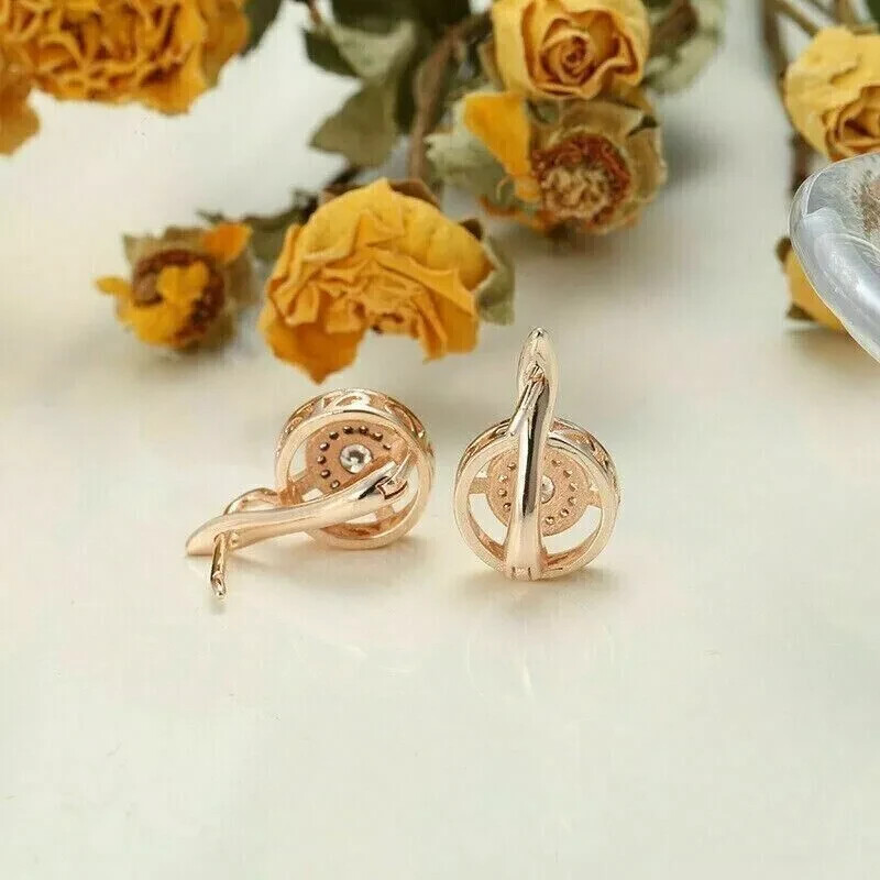 Art Deco Style Round Lab Created Diamond Wedding 14Ct Rose Gold Finish Earrings
