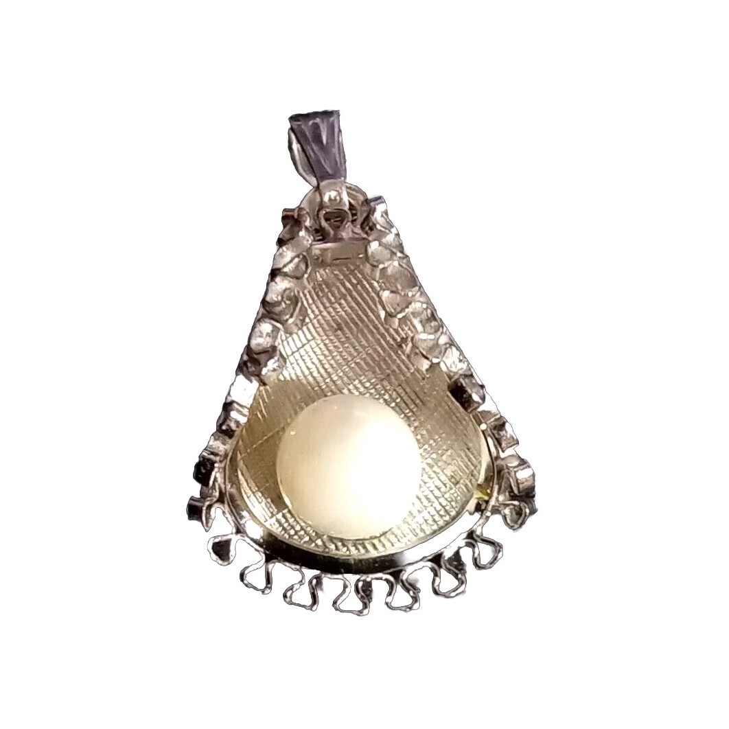 Vintage Sterling Silver Pearl Pendant Oyster Clam Shell Fan Nautical Charm 925