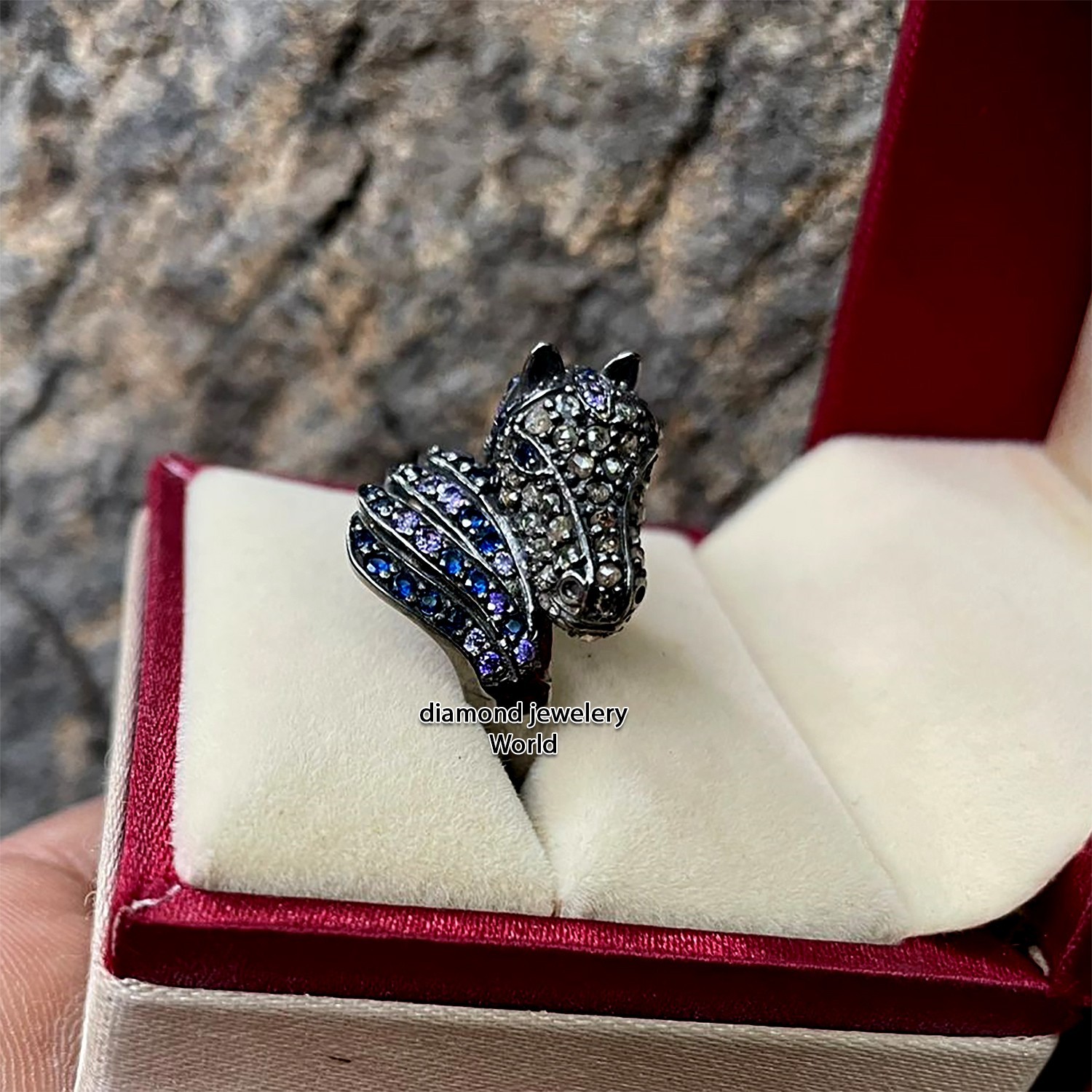 1.21ct Genuine Rose Cut Diamond Gemstone Amazing Vintage Horse Head Ring Jewelry