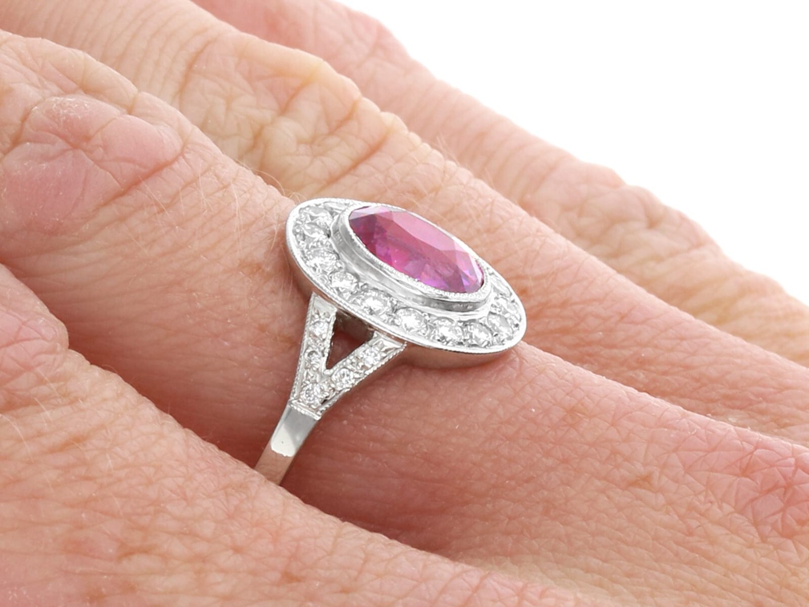 Vintage 1.88Ct Pink Sapphire Diamond and Platinum Dress Ring