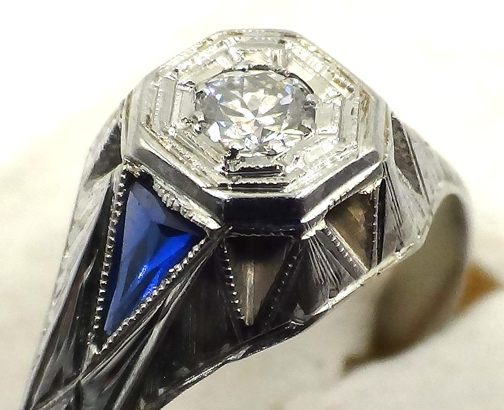 VINTAGE ANTIQUE 18K WHITE GOLD EUROPEAN ROSE CUT DIAMOND & SAPPHIRE RING 3.95 GR