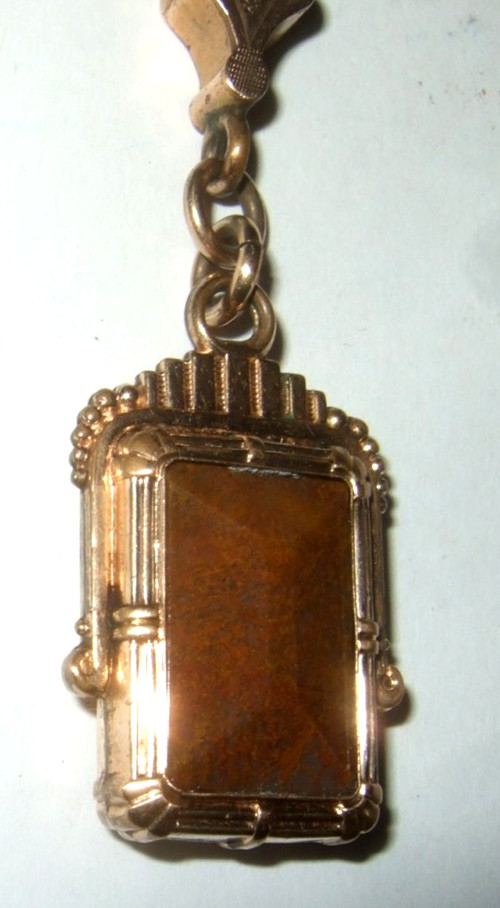 Victorian Style Pendant Fob Carnelian Onyx Estate Jewelry