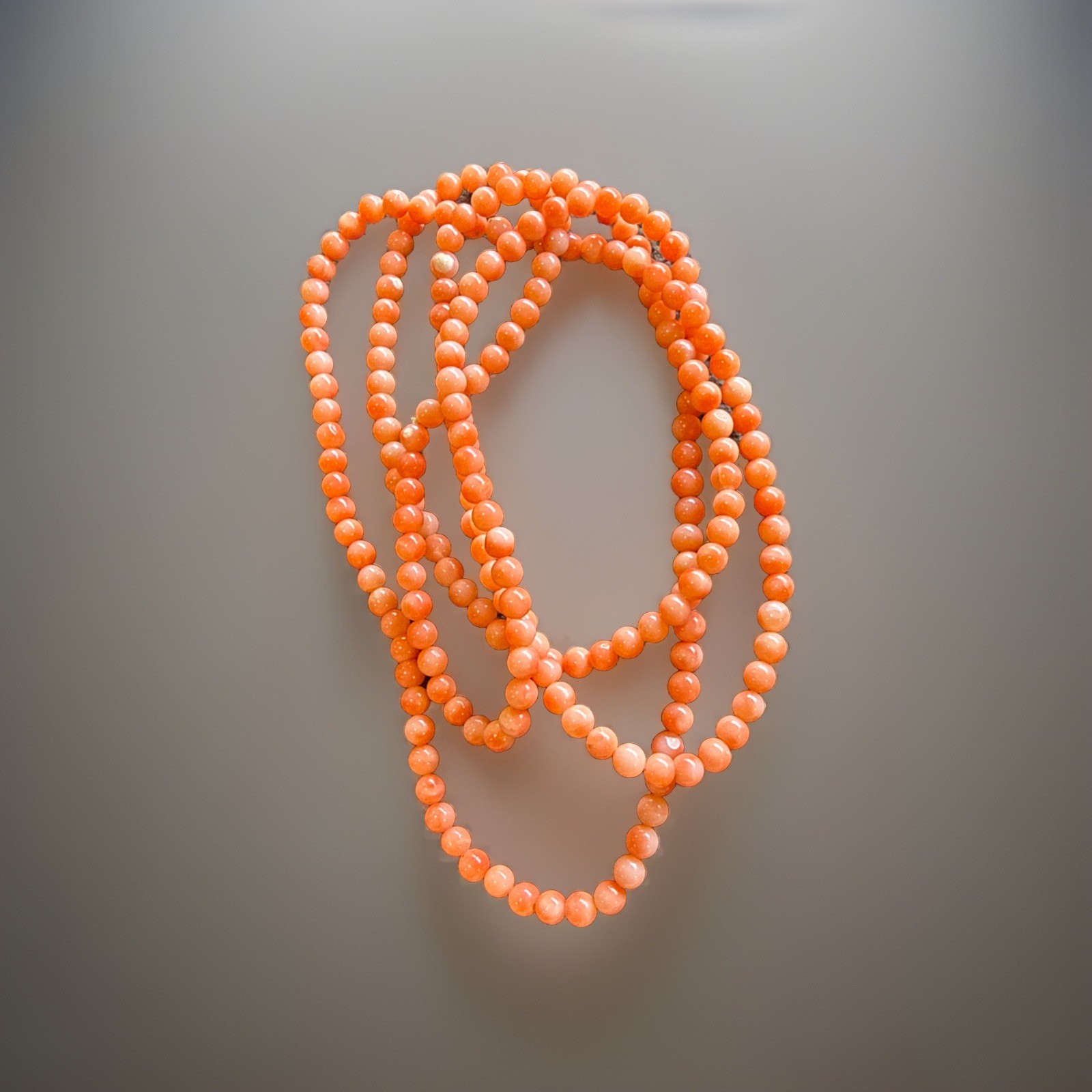 Vintage Angel Skin Coral 4mm Bead Necklace 35” Long, Natural Material