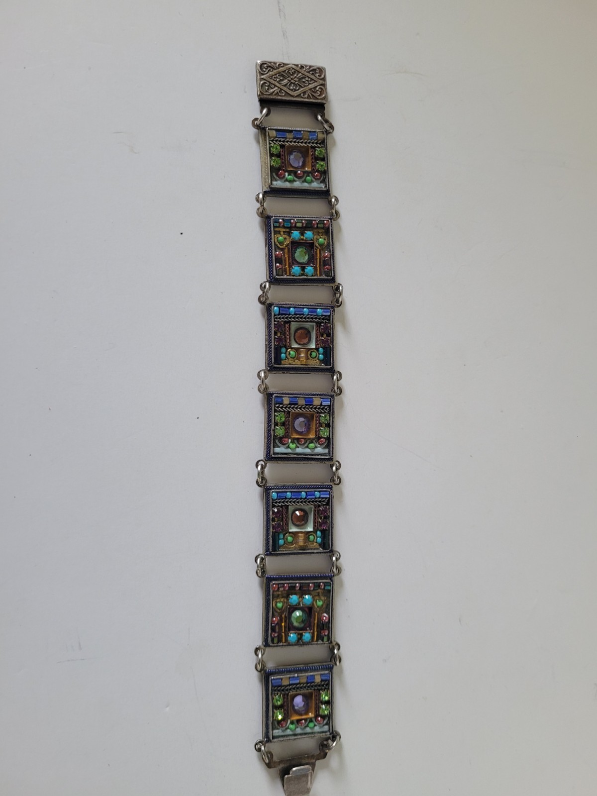 Adaya Colorful Enamel Crystal Panel Bar Link Bracelet 7.5” Israel