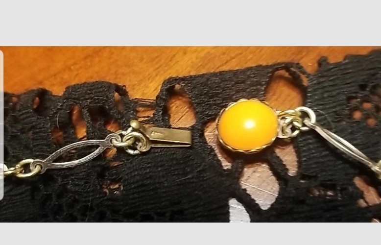 Venetian Antique Necklace, Italian Art Glass, 28″Sterling, Amber Colored, Signed
