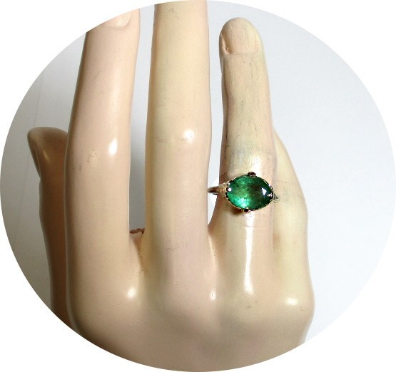 EMERALD Ring- Natural – Art Deco 14k Yellow Gold Filigree Mtg. – Certifcate..