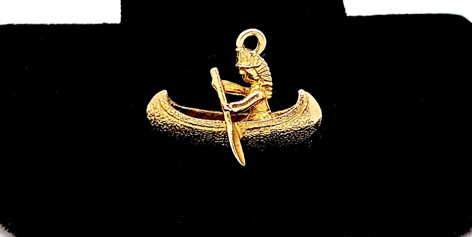 1921 PAYTON PEPPER CO. BIRMINGHAM 9K SOLID GOLD N.A. INDIAN ROWING A CANOE CHARM