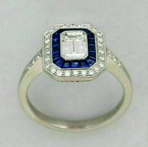 Art Deco Style 5.45Ct Lab Created Diamond Engagement 14k White Gold Finish Ring