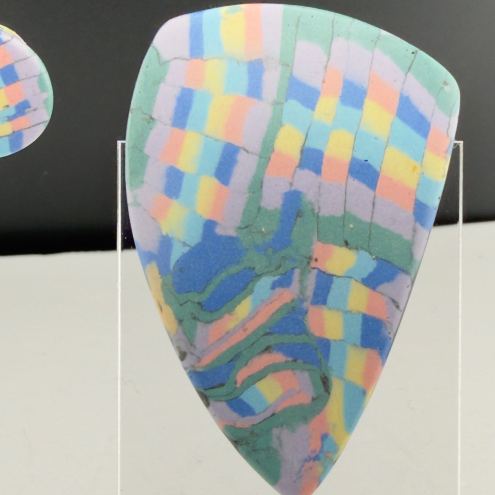 Vintage Pastel Color Block Brooch Earrings Set Abstract Plastic Statement Retro