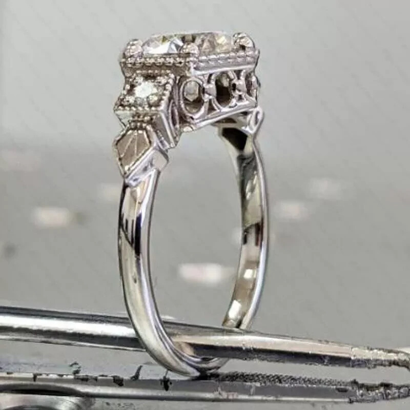 Art Deco Vintage VVS1 Lab Created Diamond 14K White Gold Finish Engagement Ring