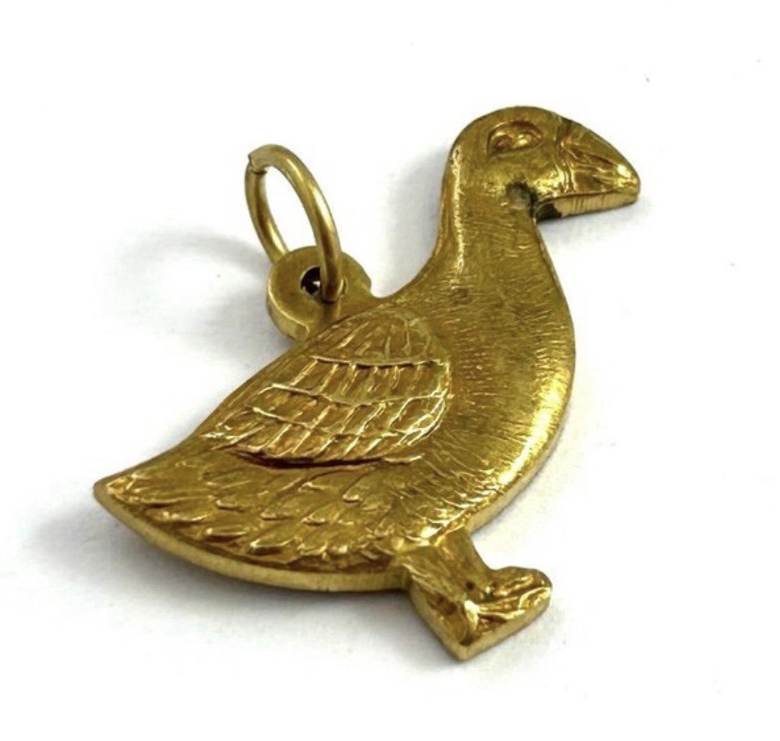 Vintage Brass Charm Duck Goose Pendant Etched Jewelry lucky ducky Charm Gift