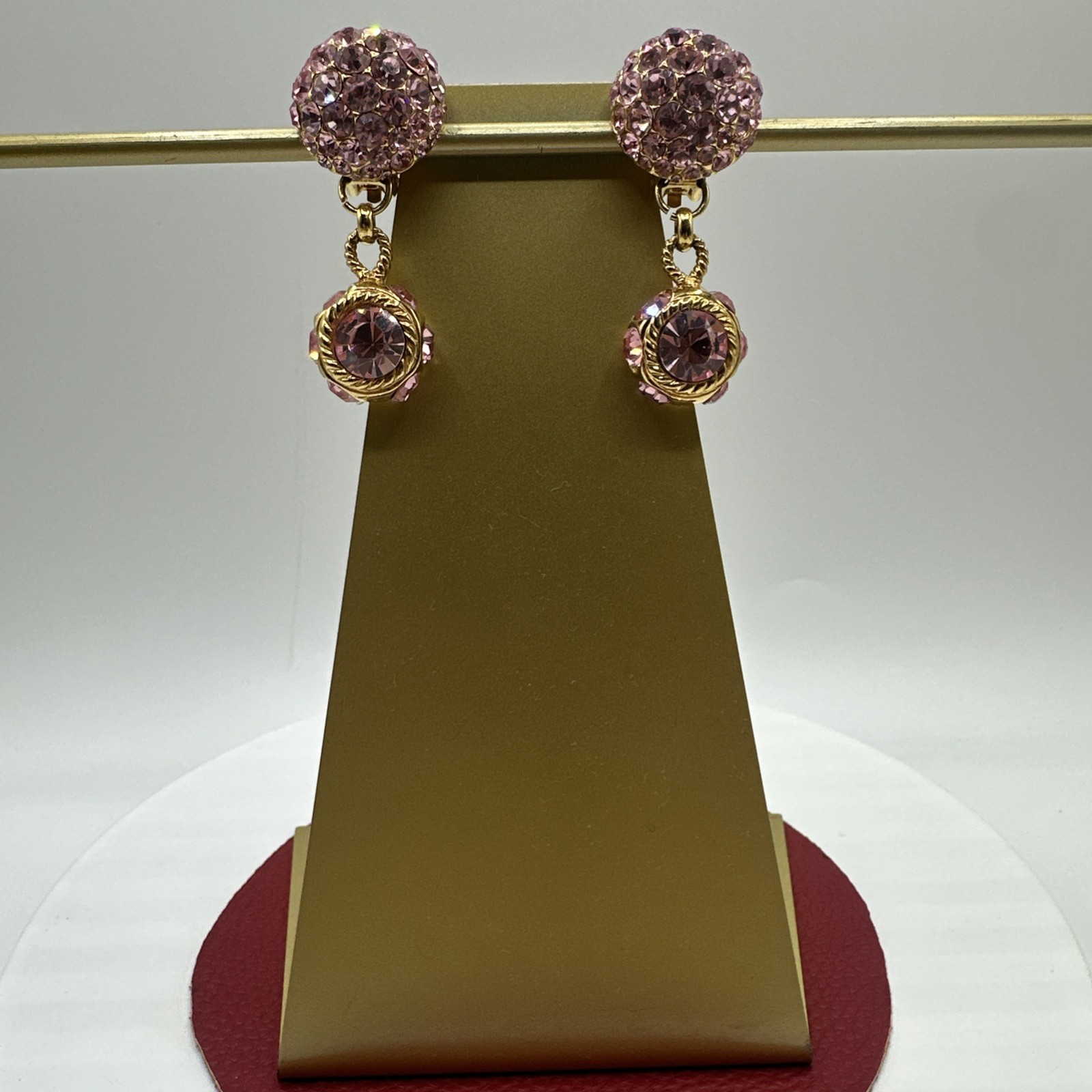 Vintage Sparkling BLANCA Clip on Pink Rhinstones Dangle Earrings. See pics.