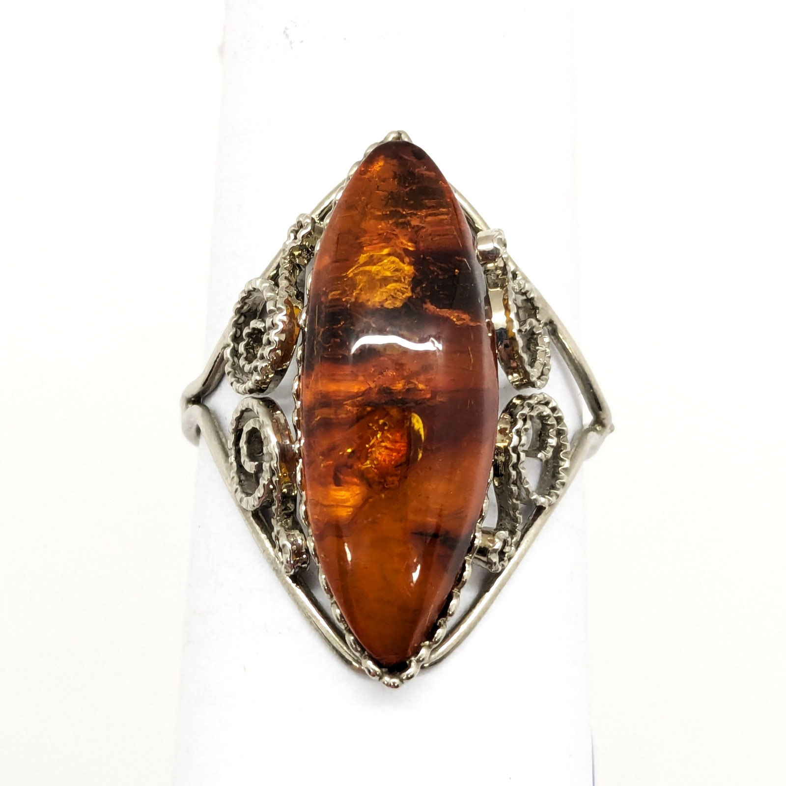 Vintage Elegant Soviet RING with Bright Natural Amber -size: 9.5US (19.5mm) #121