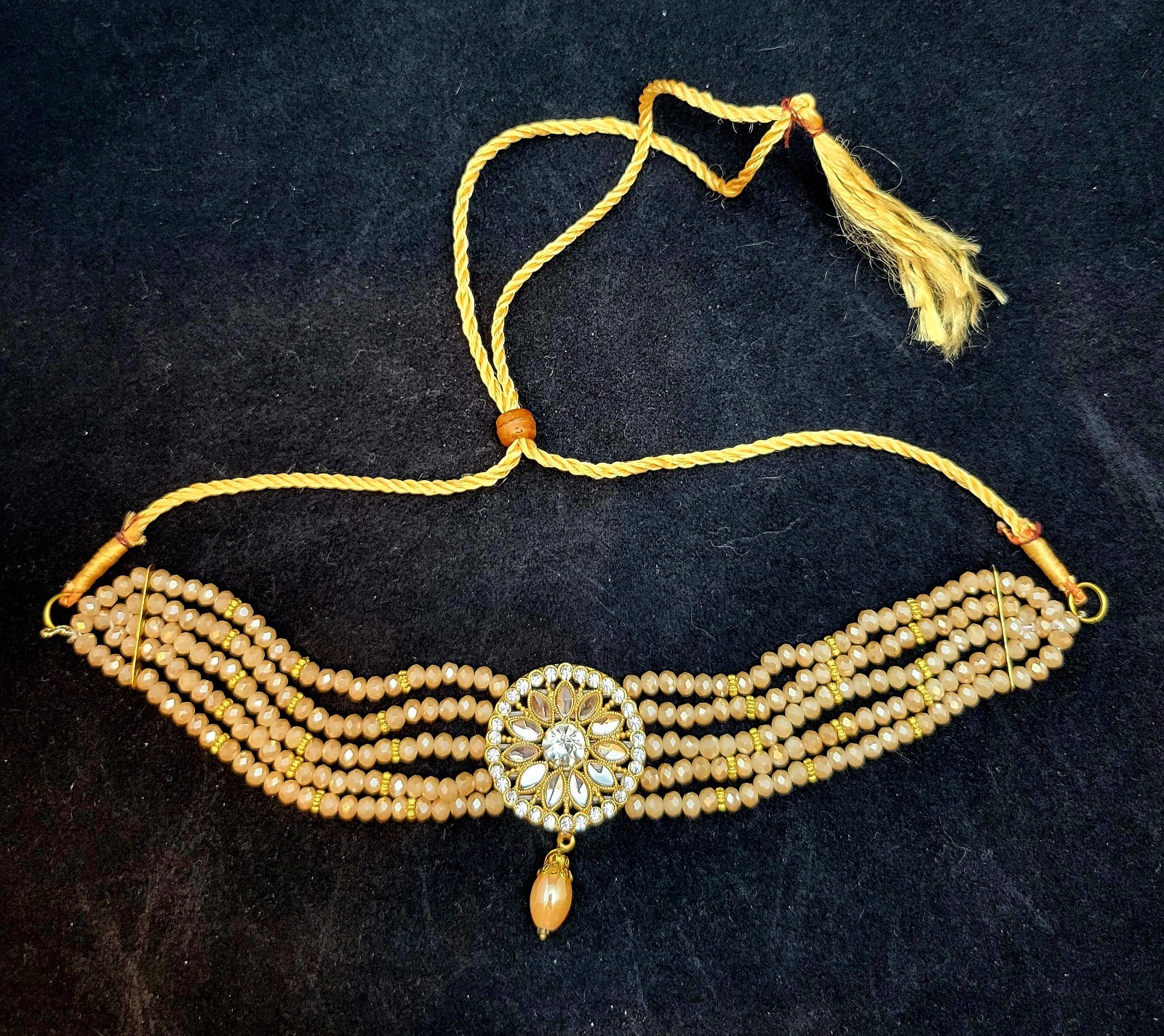 Traditional Indian Faceted Multi-Strand Beaded Choker Necklace~Adjustable