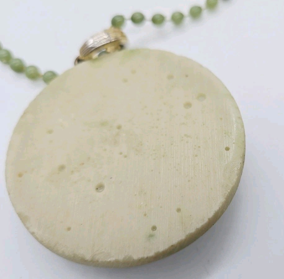 Chinese Jade Green Hand Carved Pendant Statement Necklace Layered two Row 25 in