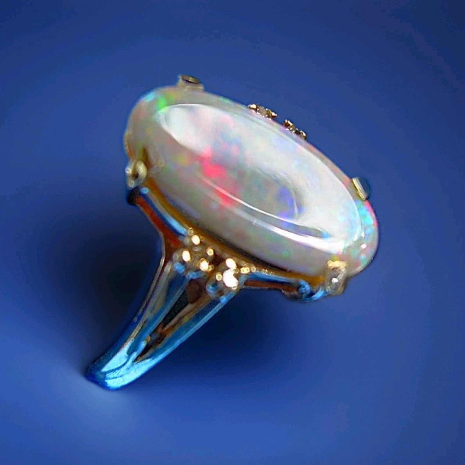 Original EARTH MINED OPAL DIAMOND Deco Engagement Ring SOLID 14K GOLD Solitaire