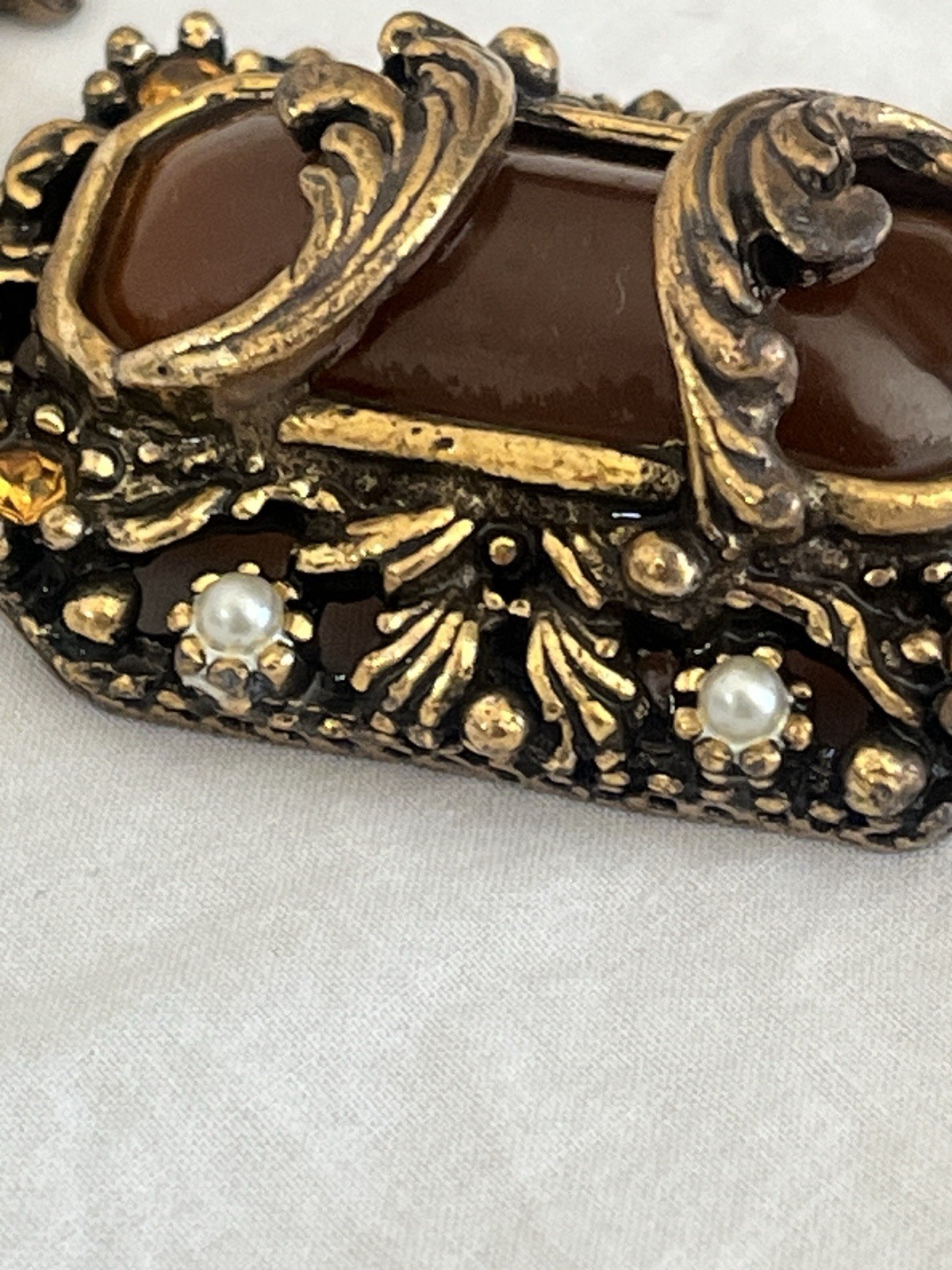Vintage Amber Necklace with Filigree Detail Victorian Art Nouveau Czech Style
