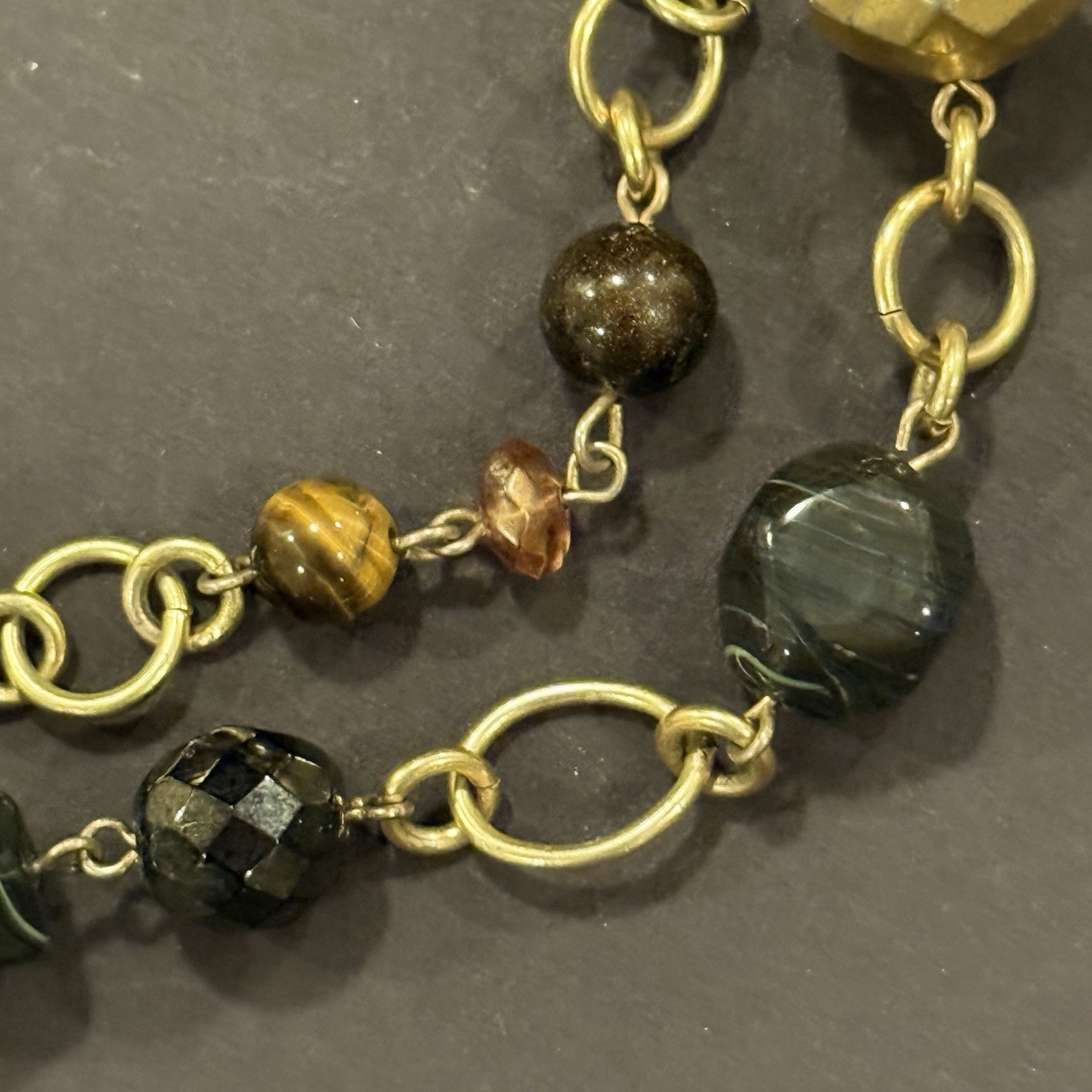 36″ Gold Tone Large Oval Chain Necklace Glass & Faceted Metal Beads
