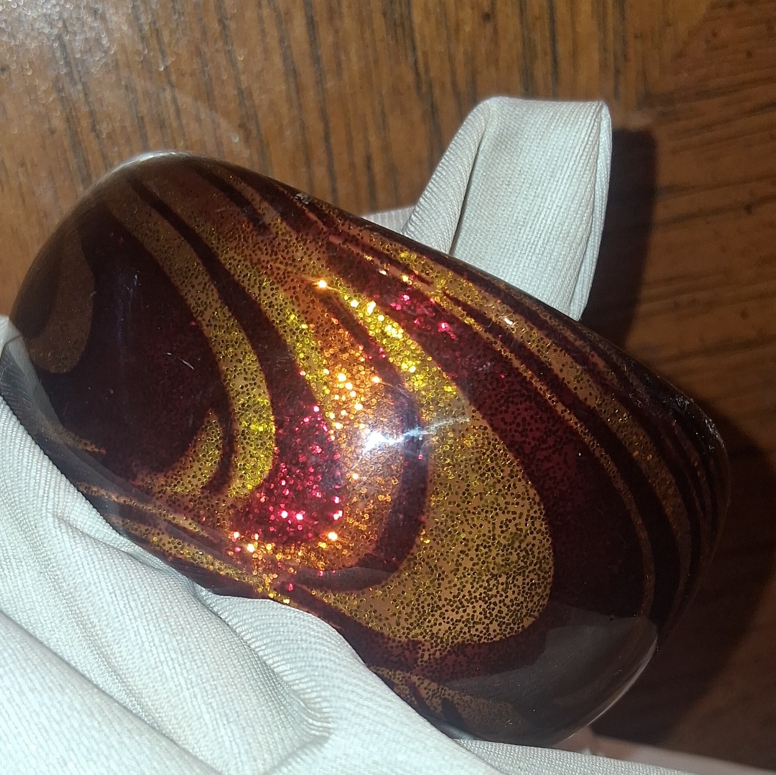 Vintage Swirl Pattern Bangle Acrylic Gold Glitter Brown Wave Chunky Statement