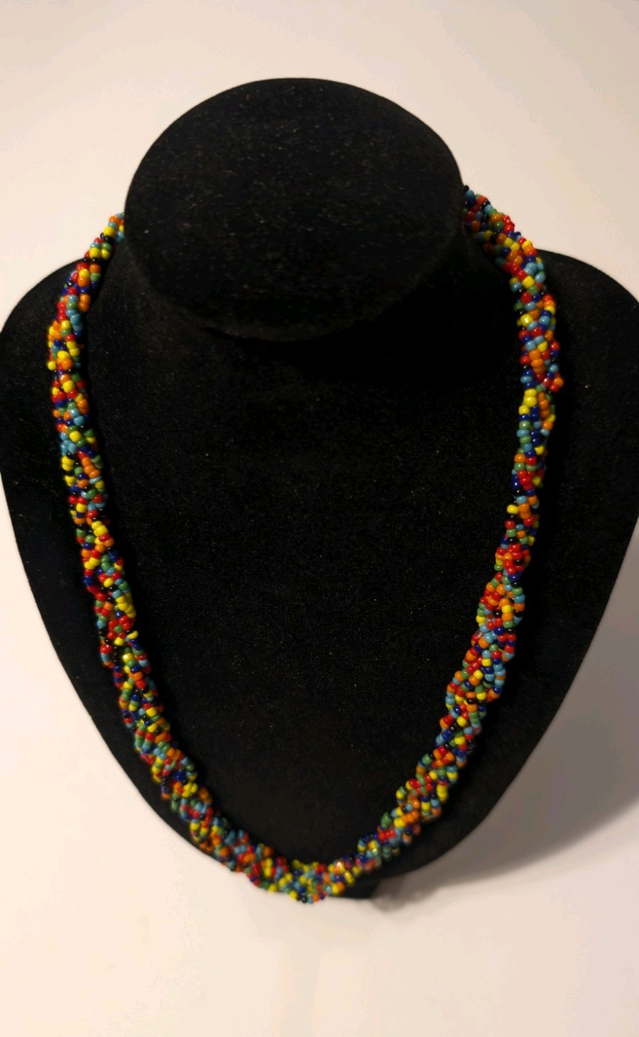 Vintage Multicolor Braided Seed Bead Necklace Women’s Jewelry 18 Inch