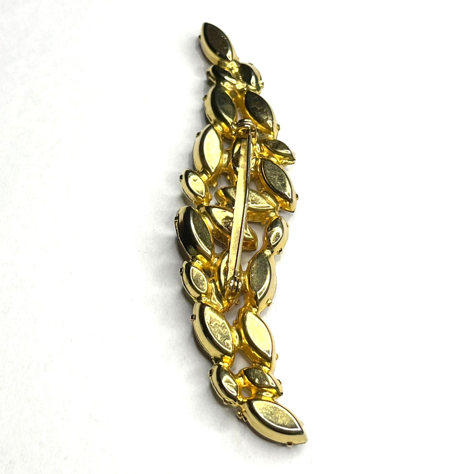 Large VTG Juliana? Leaf Flame Swoosh Brown Yellow Navette Rhinestone Pin Brooch