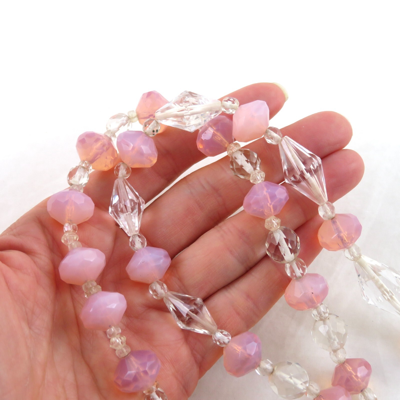 Vintage Crystal Opaline Faceted Glass Beaded Necklace 30″