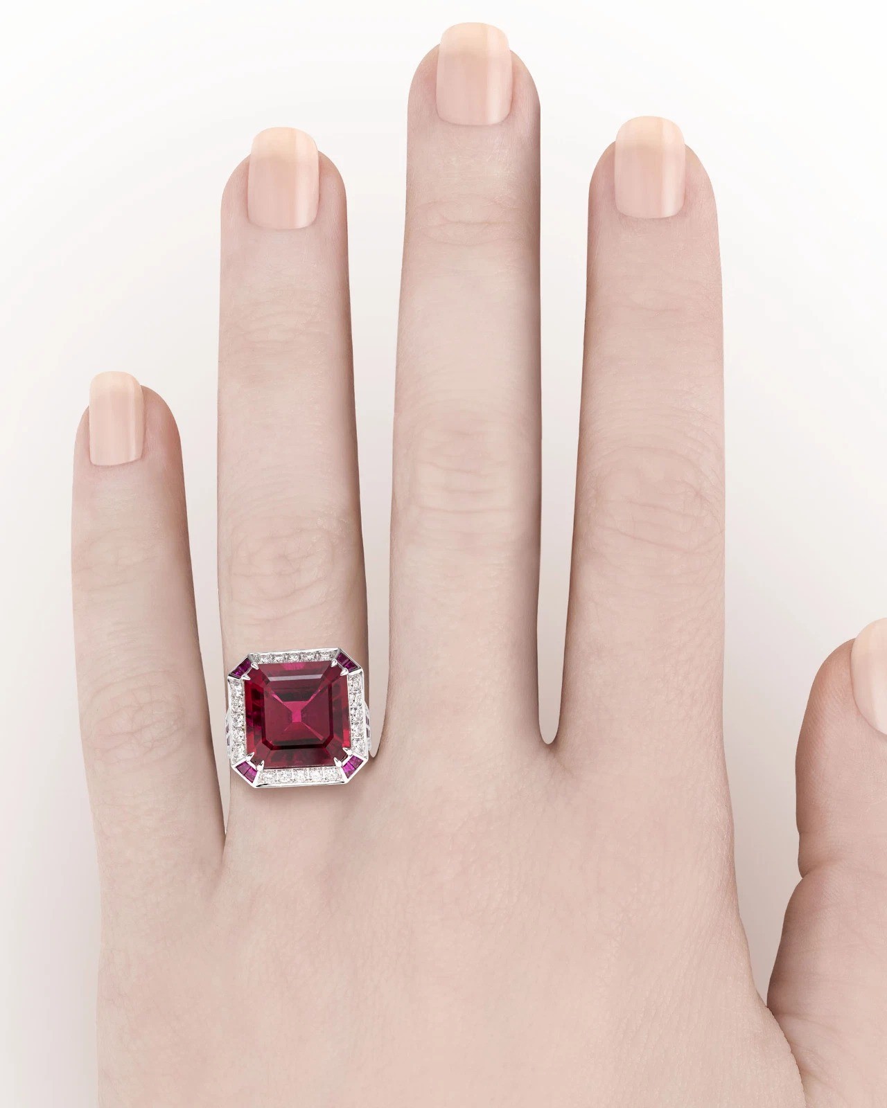 8.95Ct Art Deco Style Lab Created Ruby Engagement Wedding 14K White Gold FN Ring