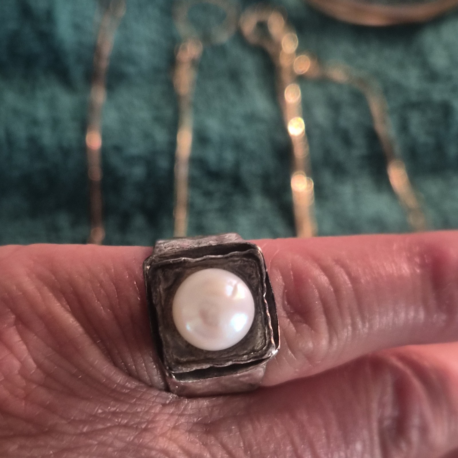 Vintage Style Silver Pearl Band Ring Fine Jewelry Unisex Adults