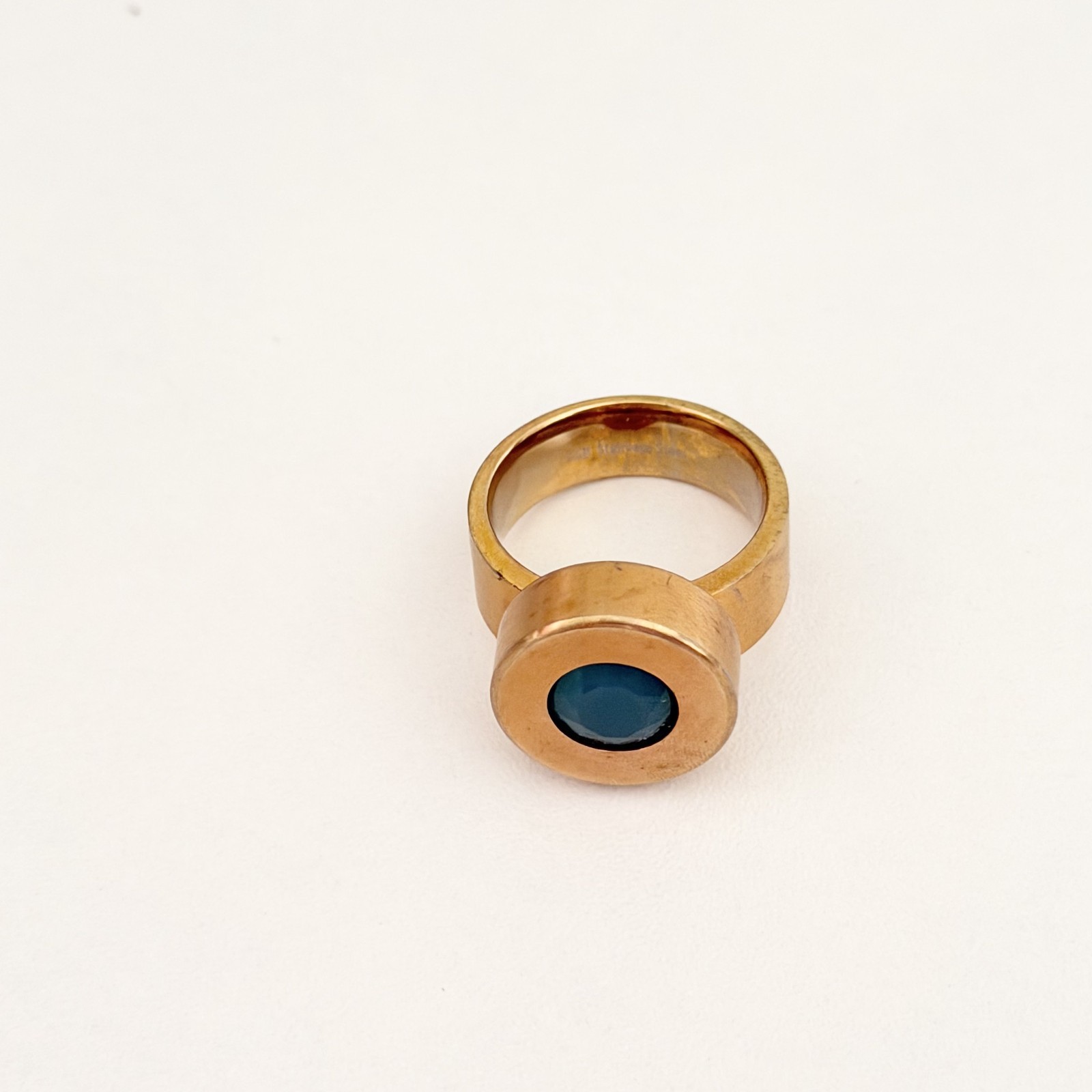 Ladies Blue Apatite Quartz Gold Plated Stainless Steel Chunky Band Ring Size 10