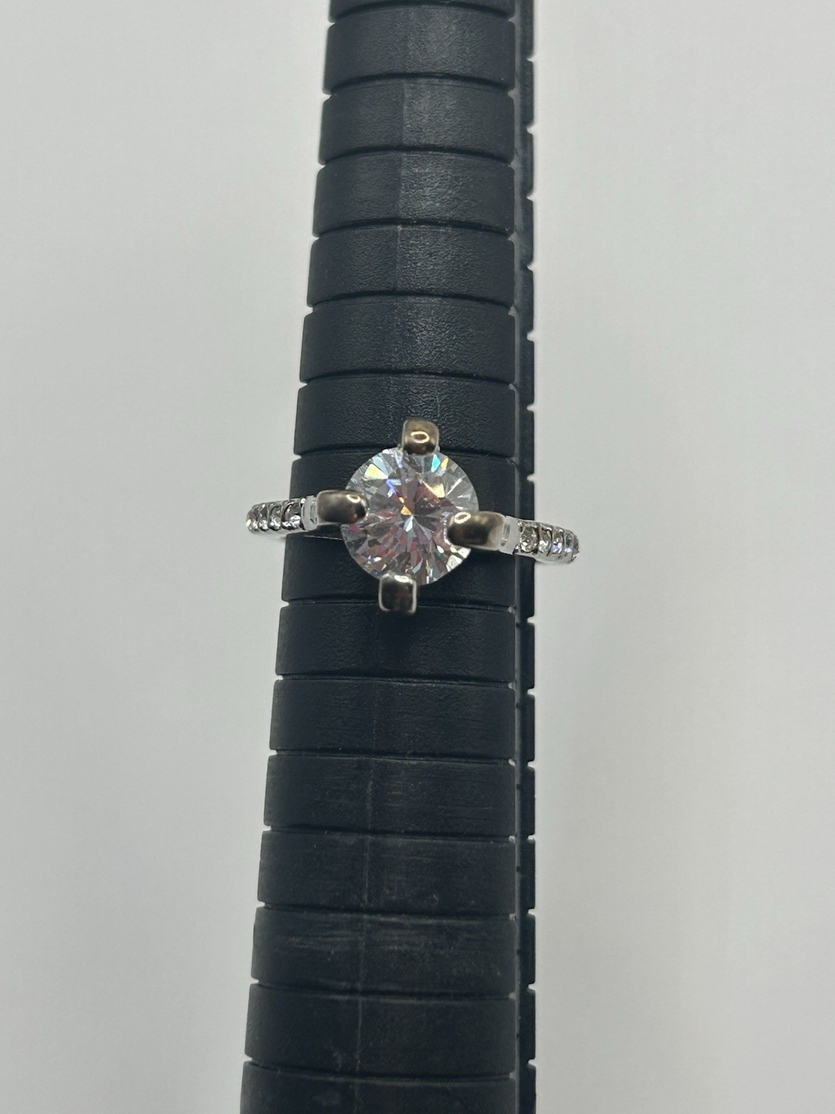 Vintage Silver Tone Solitaire CZ Ring Size 6 Raised Prong Setting Costume