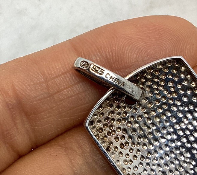 Vintage 925 Sterling Silver CZ Initial M Dog Tag Pendant
