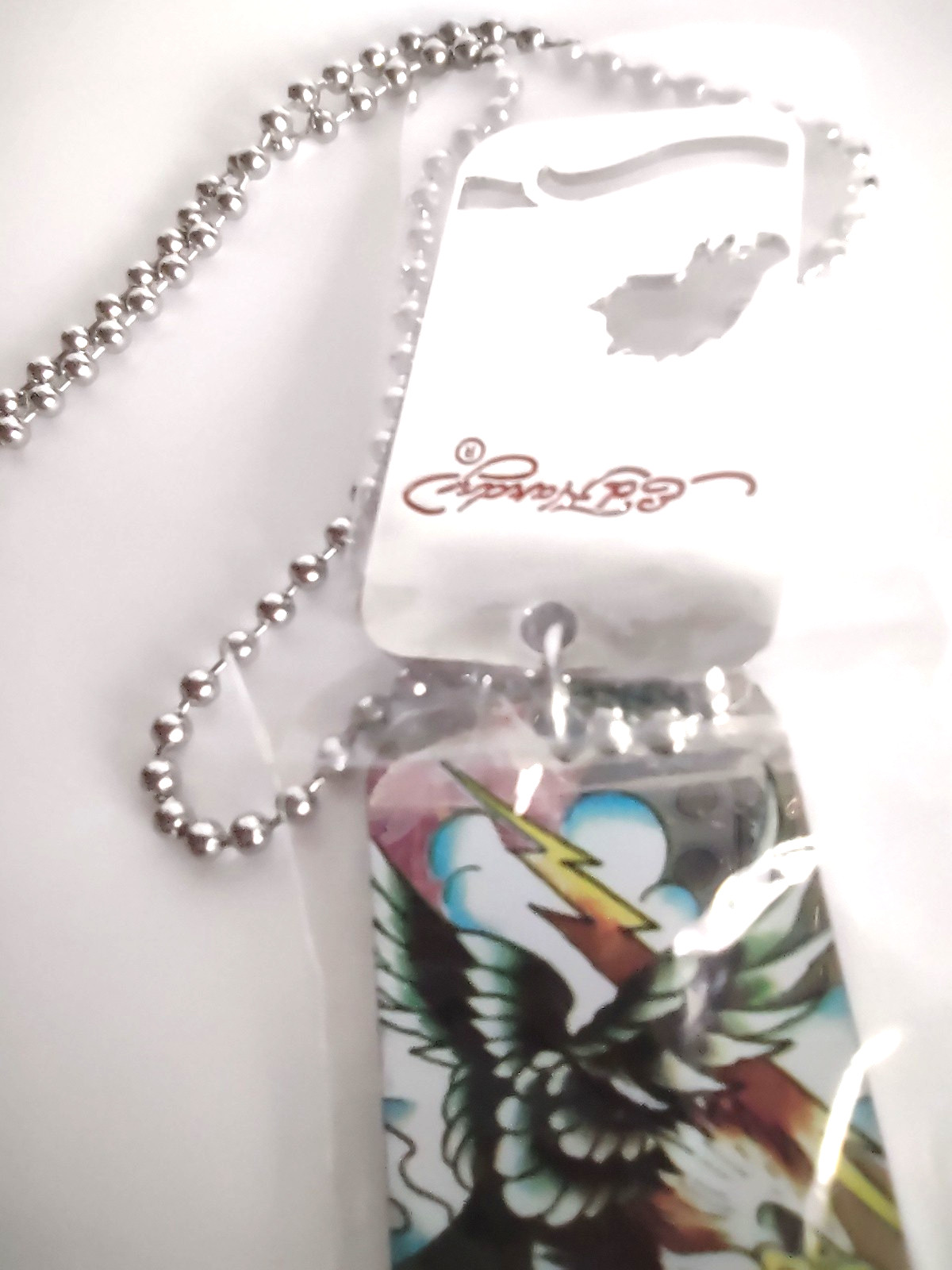 Signed Ed Hardy Rhinestone Eagle Y2K Dog Tag Chain Necklace *23″