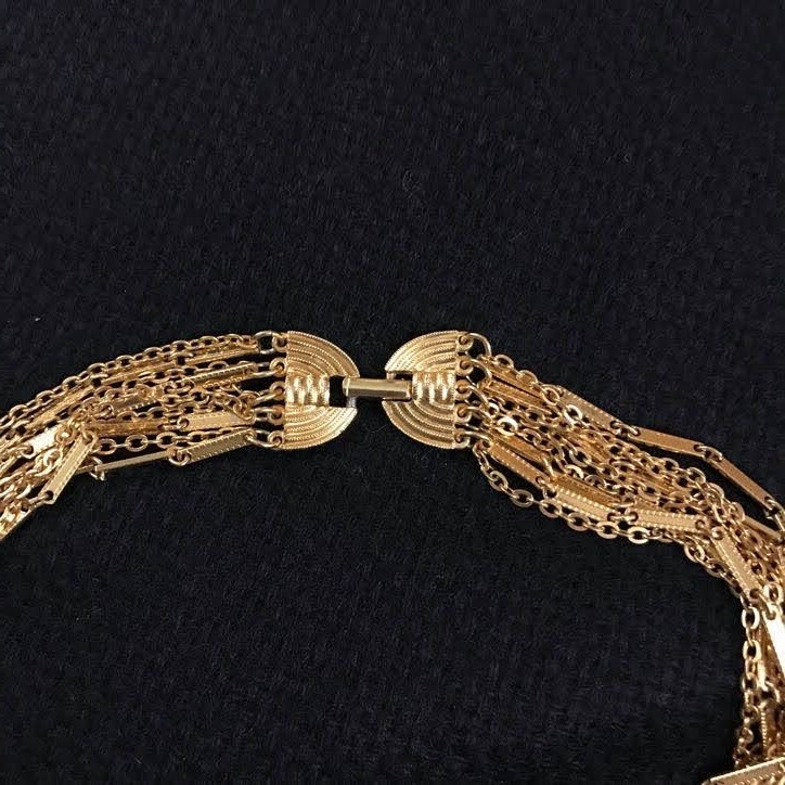 Vintage Gold Tone Mixed Chain Multi-Strand Layered Statement Choker Retro