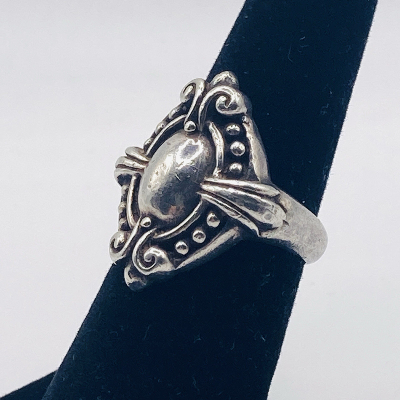 Vintage 925 Sterling Silver Ornate Domed Oval Statement Ring Size 6.75 Openwork