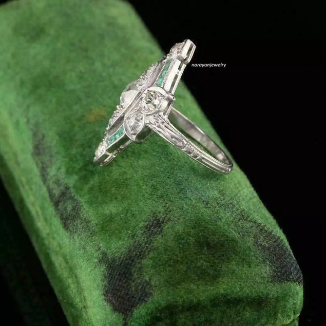 Victorian Marquise 4Ctw CZ Diamond Art Deco Wedding Ring 14K White Gold Plated