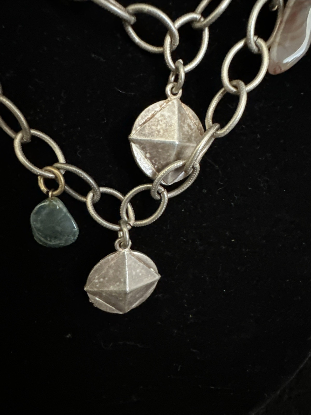 Vintage Silver Tone Chain Charm Necklace With Gemstones
