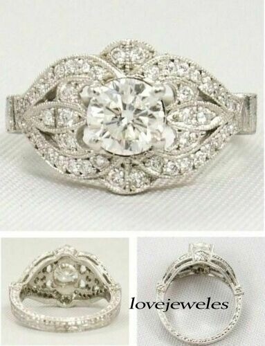 Lab-Created 2.81CT Round Cut Diamond Vintage Art Deco Ring 14K White Gold Finish
