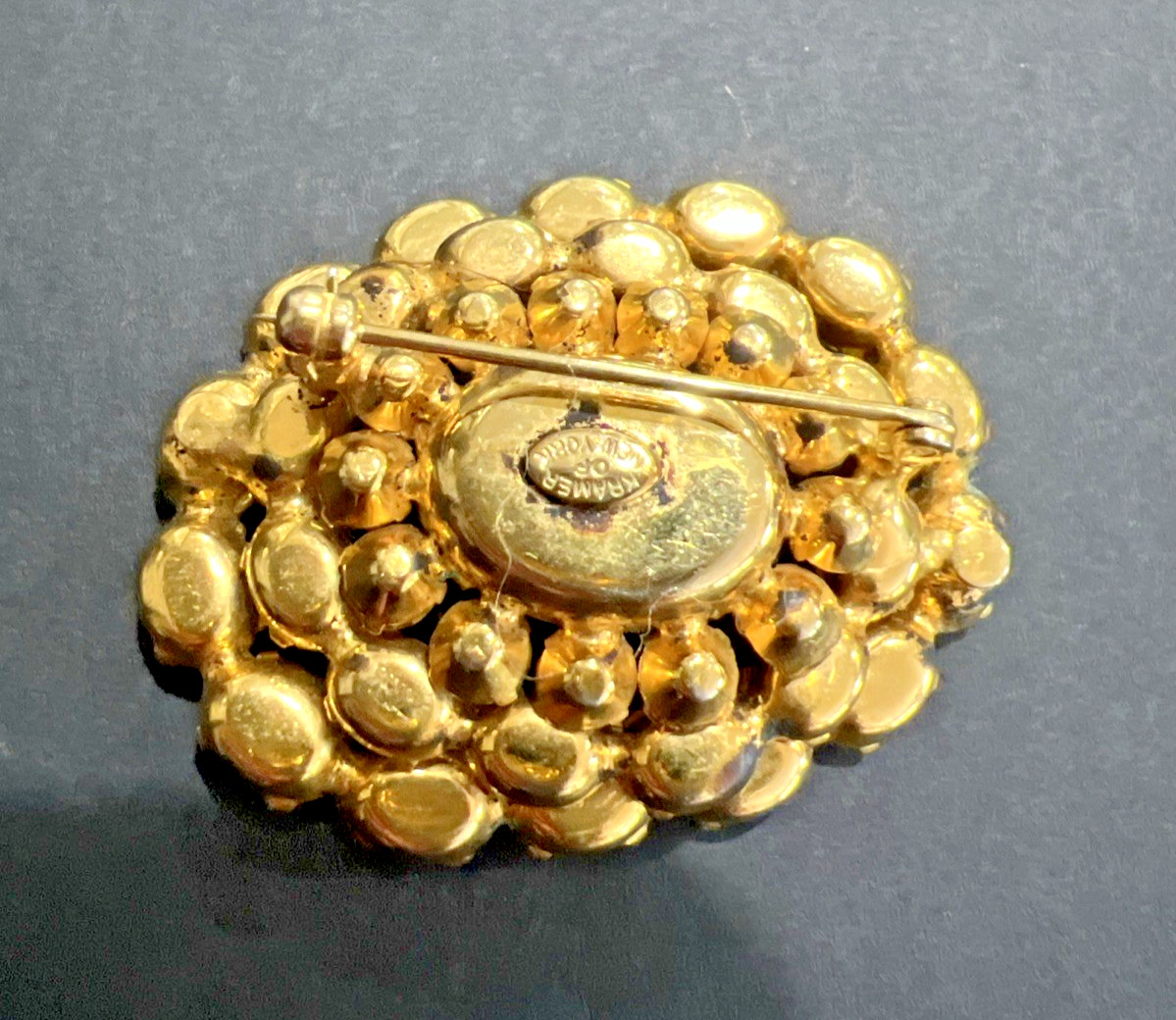 VTG. KRAMER NEW YORK YELLOW and AMBER RHINESTONE BROOCH LAYERED AUSTRIAN STONES