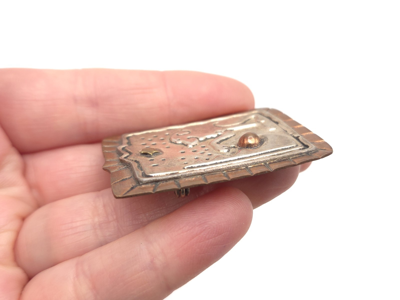 Vintage Sterling Copper Brass Christmas Tree Dog Ornament Holiday Brooch Pin