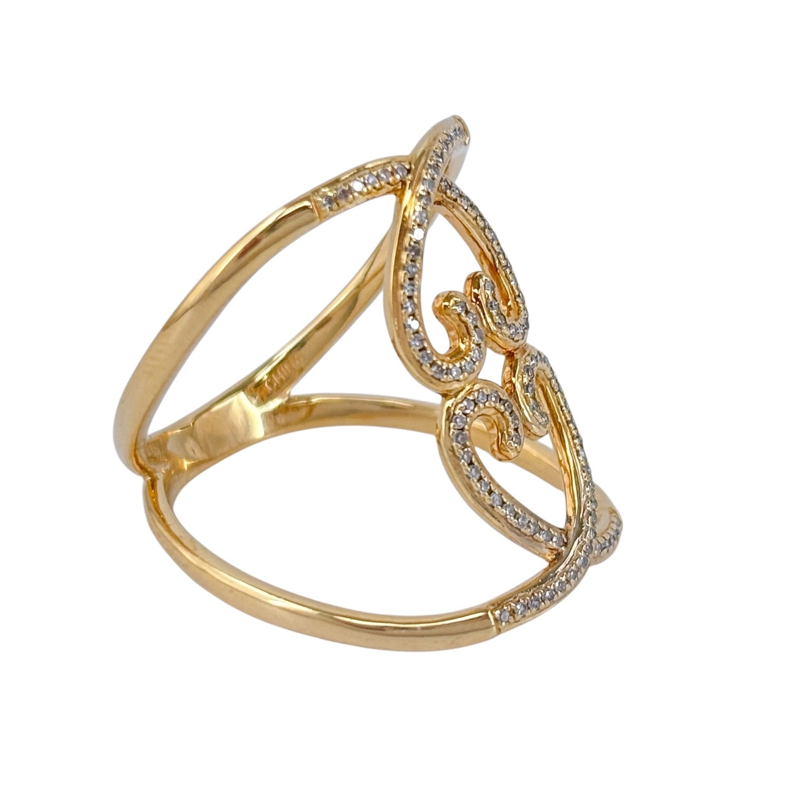Sterling Silver Gold Plated Double Heart Criss Cross Diamond Ring Size 10