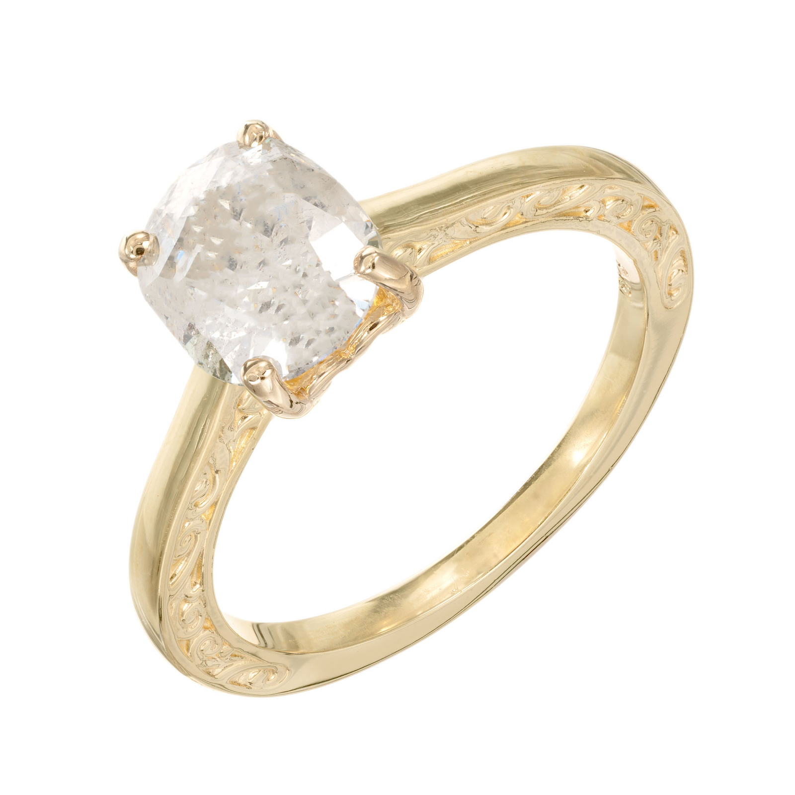 EGL 1.80 Carat Cushion Cut Diamond Clarity Enhanced Yellow Gold Engagement Ring